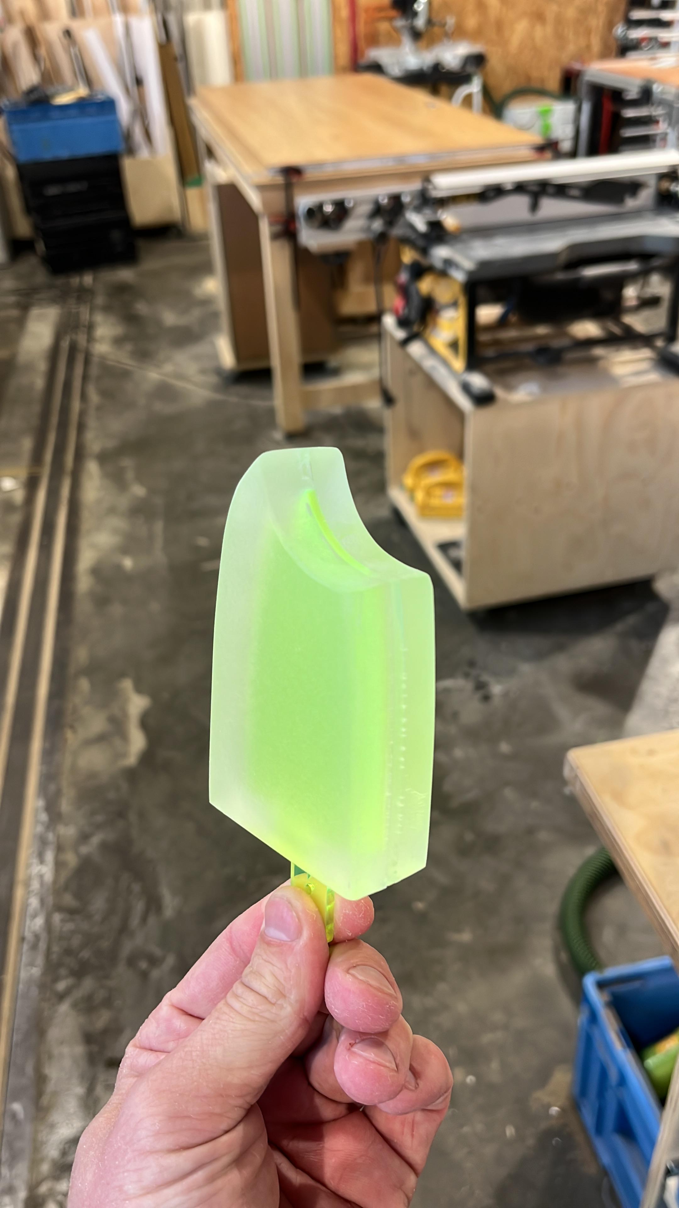 Resin cast popsicle prototype built around a laser-cut acrylic core
